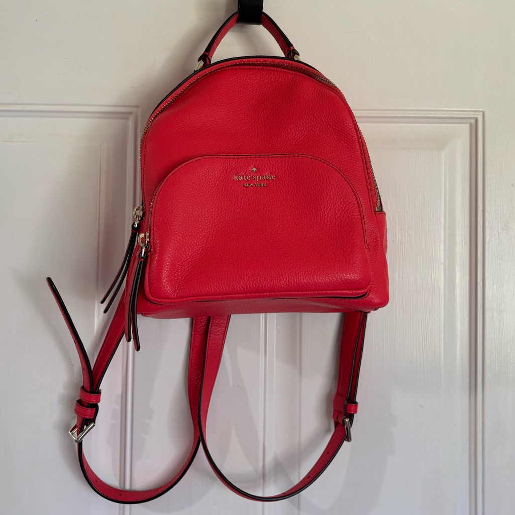 Kate Spade New York Coral/Orange Adjustable Strap Leather Backpack. In Euc!
